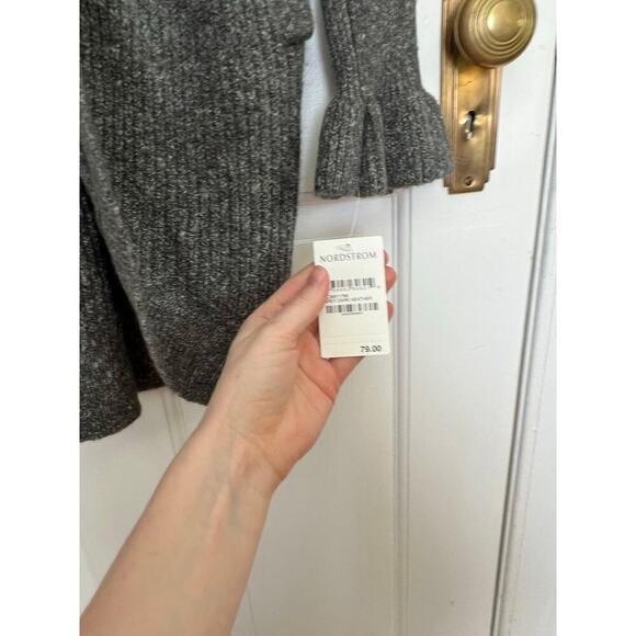 NEW Hinge Women's S Knit Blend Cardigan Gray Ruffle Long Line Sweater Casual - Picture 8 of 15